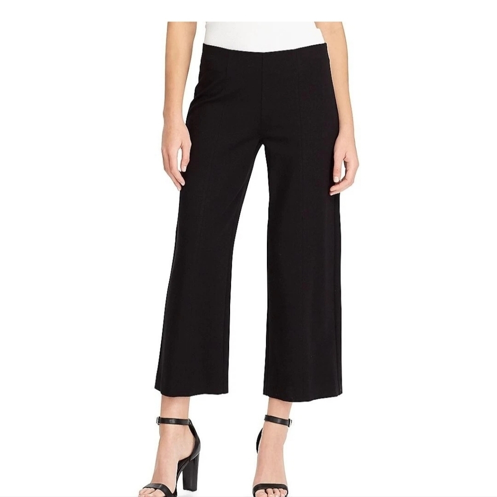 Chaps Black High Rise Cropped Wide Leg Pants XL 22” Inseam Stretch Pull On